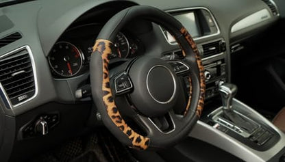 Leopard Steering Wheel Cover, Universal 15 inch Breathable Microfiber Leather Steering Wheel Protector, Anti Slip Car Interior Accessories, Black - color: Leopard Black