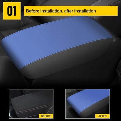 AOMSAZTO Console Covers for 2012-2015 Honda Civic Armrest Covers for Honda Civic Black with Blue Leather - color: blue