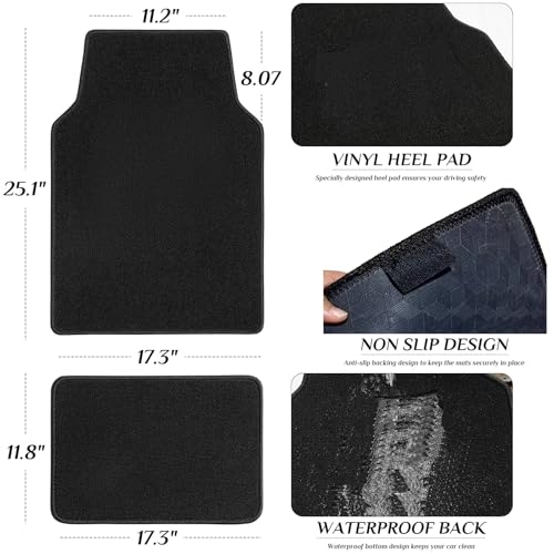 Premium Carpet Car Floor Mats - 4-Piece All-Weather Set with Vinyl Heel Pad - Universal Fit Floor Liners for SUV, Sedan, Van - Anti-Slip Backing, Black - color: Black1