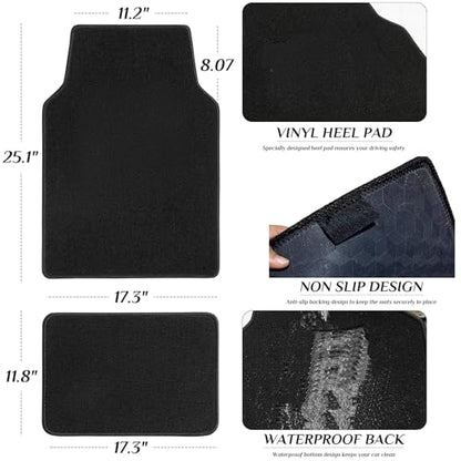 Premium Carpet Car Floor Mats - 4-Piece All-Weather Set with Vinyl Heel Pad - Universal Fit Floor Liners for SUV, Sedan, Van - Anti-Slip Backing, Black - color: Black1