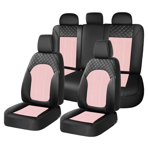 FLORICH Pink Car Seat Covers Full Set Leather Mesh Front and Rear Seat Cover Automotive Seat Cushion 5-Seat Driver Seat Covers Protector Universal Fit for Most Car SUV Sedan Truck, Black&Pink - color: Black&Pink, size: FullSet