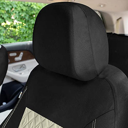 Universal Fit Diamond Stitched Flat Cloth Car Seat Covers Full Set - Beige - color: Beige