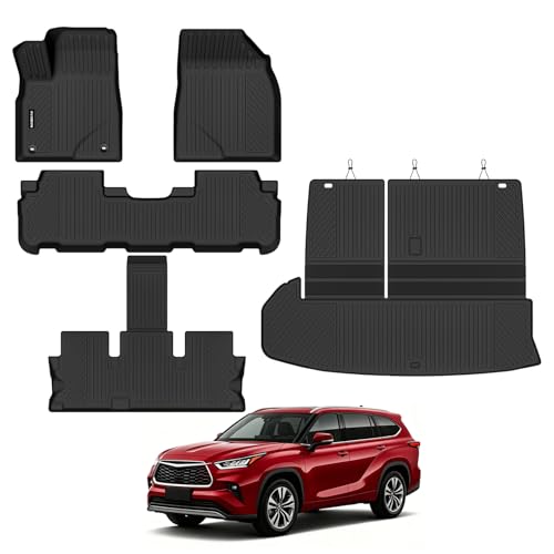 Naibeve Floor Mats for 2014-2019 Toyota Highlander 7 Seats (2nd Row Captain Seats) - All Weather Custom Fit for Highlander Floor Mats & Trunk Mat with Backrest Mats Waterproof Interior Accessories - size: 7)Highlander 7 Passenger|2014-2019