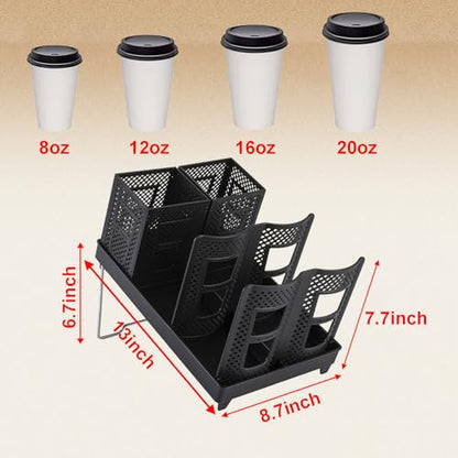 Cup and Lid Holder, Disposable Paper Cup Dispenser with Stand, 6 Slots Coffee Cup and Lid Storage Holder with Straw Organizer for Coffee Station Bar Office Home Countertop Breakroom Restaurant