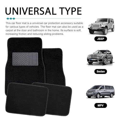 4 PCS Car Carpet Floor Mat, PVC Anti-slip Flame-retardant Car Mats, Breathable Comfort Front & Rear Carpet Mat Set, Universal for Most Cars, SUVs, Trucks (Black)