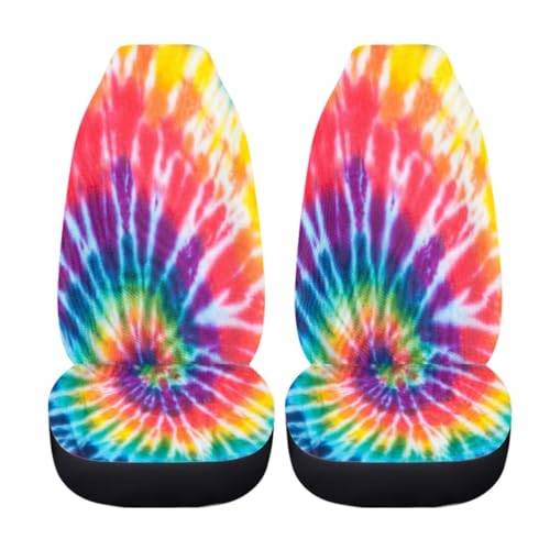 Pehede Car Seat Cover Rainbow Color Tie Dye Front for Cars, Easy to Install Cover Set, Accessories Auto Trucks Van SUV,2 Packs - color: Multi28