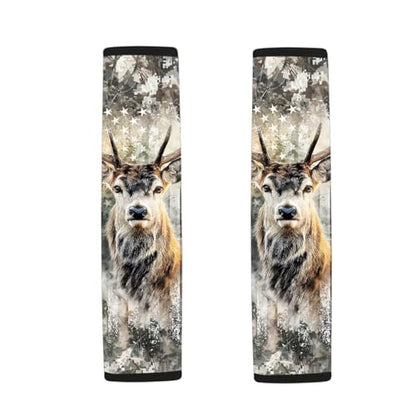 Dolyues Patriotic Seatbelt Covers for Women American Flag Deer Print Seatbelt Cover Universal Fit for SUV Truck Sedan Shoulder Strap Padding 2 Piece Full Set - color: American Flag and Deer Print
