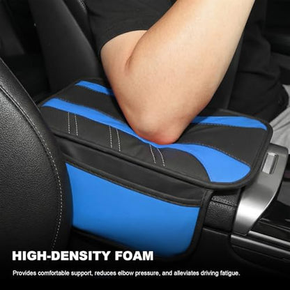 Car Center Console Cover, Leather Auto Arm Rest Protector Cushion with 2 Side Storage Bags, Universal Armrest Cushion Pad Middle Console Cover for SUVs Sedans Trucks (Blue) - color: Blue