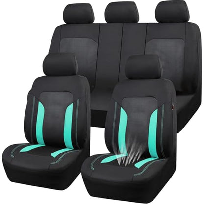 CAR PASS 3D Air Mesh Car Seat Covers Full Set, Breathable Sporty Rear Bench with Zipper for Armrest Box Universal Fit 95% Automotive SUV,Truck,Sedan Interior Cute Women Airbag Compatible, Black Mint
