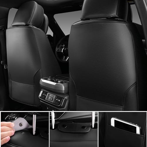 CAR PASS Nappa Leather Car Seat Covers 5 Seat, Luxury Lumbar Support, Waterproof Breathable Durable All Coverage Leatherette Seat Covers for SUVs,Pickups,Trucks,Vehicles (Full Set Solid Black) - color: Black