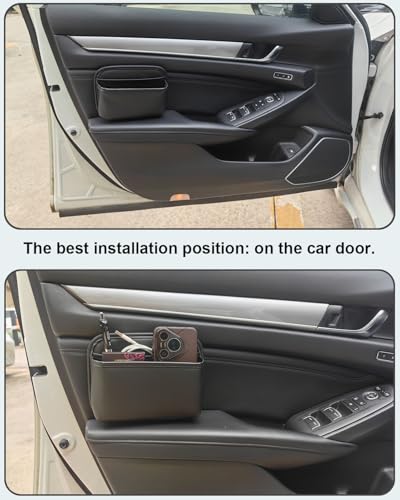 Driver's Car Storage Bag, Small Car Side Pocket Organizer for Car Seats, Doors and Consoles, PU Leather, (Black)