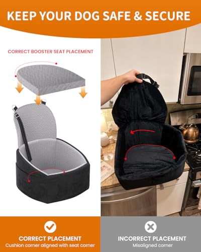 Dog Car Seat for Small Dogs, Dog Booster Seat with Extendable Backrest, Pet Car Seats up to 30 lbs, Washable Removable Cover Travel Bed with Storage Pockets and 2 Safety Leashes, Black&Grey - color: Black&Grey