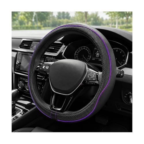 Car Steering Wheel Cover, 15 Inch Anti-Slip Breathable Leather Auto Steering Wheel Protector, Full Surround Soft Steering Wheel Cover for Men Women, Car Interior Accessories (Black & Purple) - color: Black & Purple