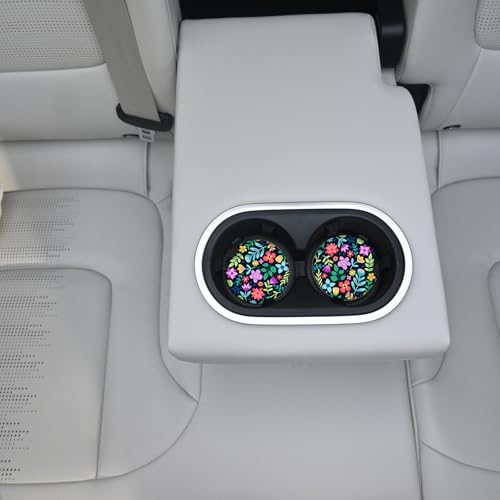 Cute Flowers Ceramic Cup Holders - Pack of 2, Keep Cup Holders Clean and Dry, Drink Cup Car Holder Coasters with A Finger Notch - color: Red Flowers 2