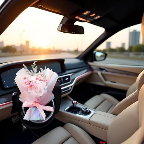 Pink Mini Dried Flowers Bouquet for Car Air Vent Clips, Car Air Outlet Perfume Decoration, Car Air Fresheners Interior Decoration Accessories
