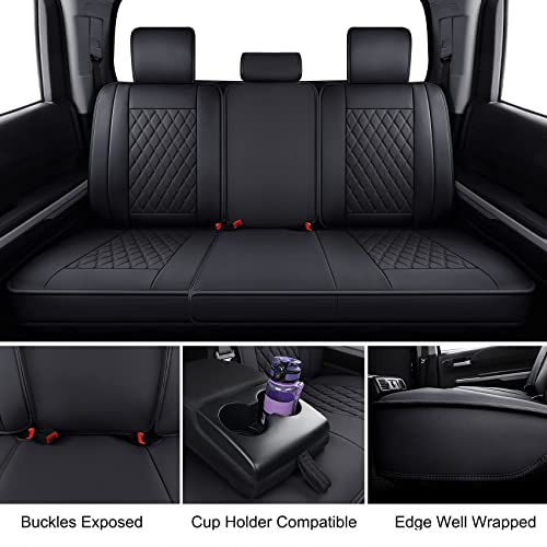 LUCKYMAN CLUB 2007-2021 Tundra Pickup Trucks Car Seat Covers X05-T3 Full Set, Fit SR5 SR Platinum TRD PRO Trims Crew/Crewmax/Extended/Double Cab with Water Proof Faux Leather (Black Full Set) - color: Black, size: 2007-2021 Full Set