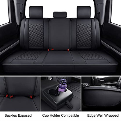 LUCKYMAN CLUB 2007-2021 Tundra Pickup Trucks Car Seat Covers X05-T3 Full Set, Fit SR5 SR Platinum TRD PRO Trims Crew/Crewmax/Extended/Double Cab with Water Proof Faux Leather (Black Full Set) - color: Black, size: 2007-2021 Full Set