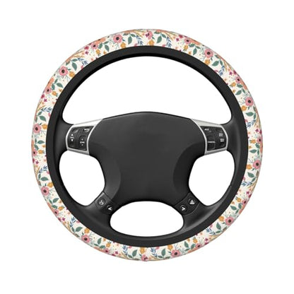 Wild Rose Metallic Flowers Steering Wheel Cover for Women Elastic Rubber Steering Wheel Universal 15 Inch Fit for Cars, Auto, SUVs - color: Wild Rose Metallic Flowers