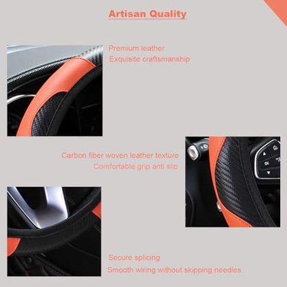 Ultra Fine Carbon Fiber Leather Steering Wheel Cover, Anti Slip and Sun Protective Protect The Steering Wheel, Easy to Install,Universal of 14.5"-15" (Orange) - color: Orange