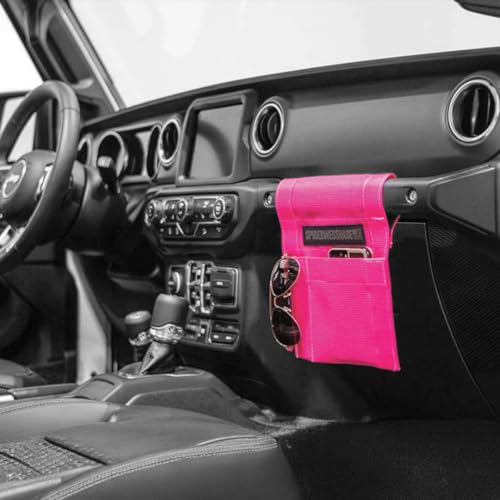 SPIDERWEBSHADE Grab Bag - Front Passenger Seat Grab Bar Multi-Purpose Storage Organizer Bag - For Jeep Wrangler CJ YJ JK JL JKU JLU Gladiator - MADE IN AMERICA - Travel Essentials Holder - (Pink) - color: Pink