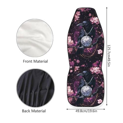 Crow Cherry Blossom Clock Print Universal Car Seat Covers Full Set of 2, Non-Fading Auto Front Bucket Seats Protector Washable Bucket Seat Covers Fit for SUV, Van, Truck, Sedan - color: Crow Cherry Blossom Clock