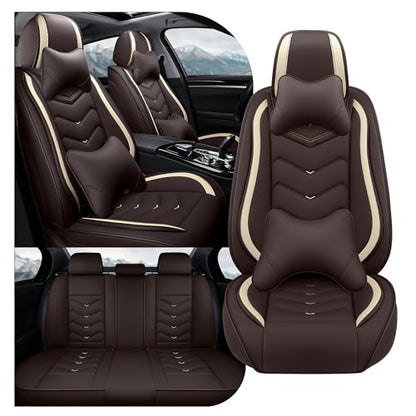 Car Seat Covers Fit for Honda 2000-2026, Stylish Sport Seat Covers, Waterproof Wear-Resistant Premium Nappa Leather Car Seat Covers.(Full Set with Pillow/Coffee Color)