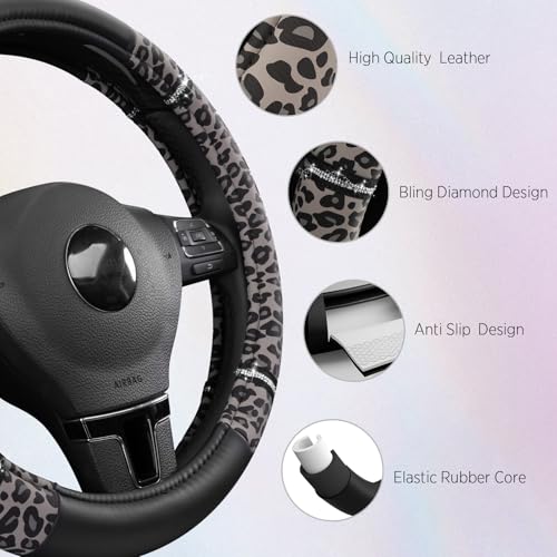 Road Comfort Leather Steering Wheel Cover – Premium Anti-Slip Car Steering Wheel Grip Cover – Universal Fit for 14.5”–15” Cars, Trucks & SUVs - Leopard Pattern - color: Leopard