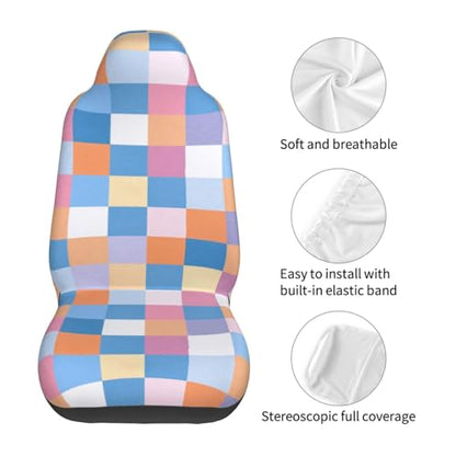 Colorful Retro Checkered Front Seat Covers 2 Pack, Vehicle Seat Protector Car Mat Covers, Fit Most Bucket Seats - color: Colorful Retro Checkered
