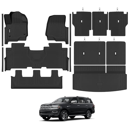 Floor Mats for 2018-2024 Ford Expedition 8 Seats/Bench Seats, Trunk Mat and 2nd/3rd Backrest Mat & Door Sill Guard All Weather TPE Protector for Ford Expedition Accessories - size: 6)Expedition 8 Seats|2018-2024