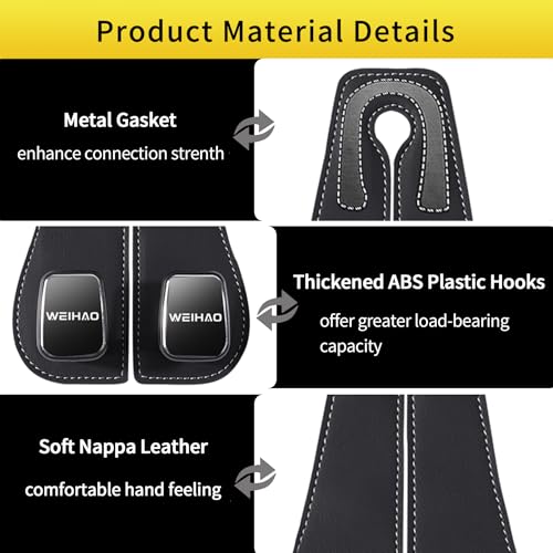 WEIHAO Wide Purse Hook for Car, Twin Hook Leather Car Headrest Hangers, Car Seat Back Storage Hook, Headrest Hooks Purse Bag Holder for Car Universal Fit Sedan Trucks SUVs Most Vehicles (Black-2PCS)