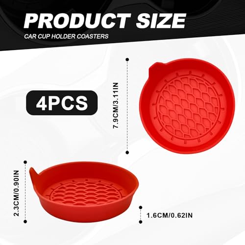 4-Pack Universal Cup Holder Coasters, Black Silicone Inserts - Keep Your Car Clean with Non-Slip & Spill-Proof Coasters for All Vehicles (Red) - color: Red