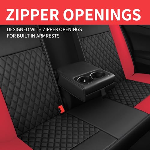 HChengkikz Red Car Seat Covers, Breathable and Waterproof Seat Cover Full Set, PU Premium Universal Fit Automotive Airbag Compatible for Cars Sedans SUVs Vans and Trucks (Full Set, Black + Red) - color: N1 Black Red, size: Full Set