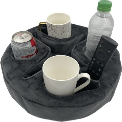 Xchouxer Couch and Bed Cup Holder Pillow, Sofa Organizer Caddy for Drinks, Remotes, Phones, Snacks (Gray) - color: Gray