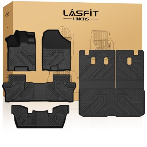 LASFIT Floor Mats & Cargo Mat for Honda Pilot 2016-2022 (7 Passengers), Split & One-Piece Foldable Seating TPE Floor Liners Accessories, 1st & 2nd & 3rd Row & Cargo Liner with Backrest Mat, Black - size: 7）For Honda Pilot | 2016-2022 | Full Set