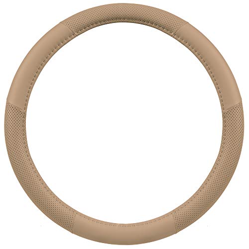 Motor Trend Perforated Microfiber Leather Steering Wheel Cover for Cars Trucks SUVs Vans, Sporty Racing Improved Grip Anti-Fatigue Ergonomic Design, Airbag Compatible - Fits Standard 15" Inch - Beige