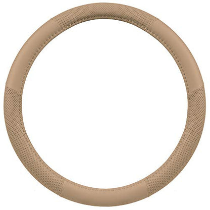 Motor Trend Perforated Microfiber Leather Steering Wheel Cover for Cars Trucks SUVs Vans, Sporty Racing Improved Grip Anti-Fatigue Ergonomic Design, Airbag Compatible - Fits Standard 15" Inch - Beige