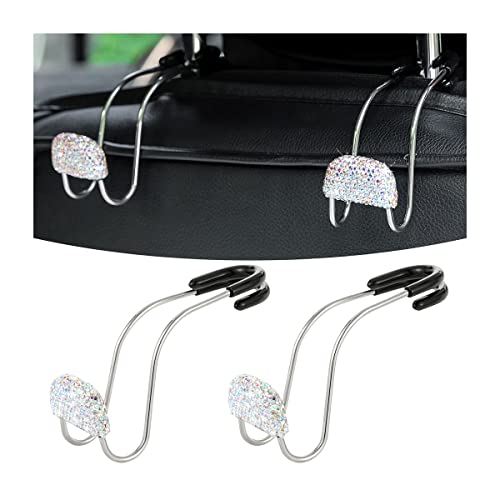Car Headrest Hook, 2 Pack Bling Backseat Organizer Hanger for Purse Clothes Grocery Bag, Rhinestones Auto Headrest Storage Holder, Universal Car Seat Accessories for Most Vehicle (AB) - color: AB