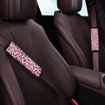 Dreaweet Car Seat Belt Cover Pad Pink Cheetah Print Seatbelt Covers for Women Leopard Print Car Accessories Pack Seat Belt Shoulder Pad Soft Comfortable Seatbelt Cushion - color: Pink Cheetah Print