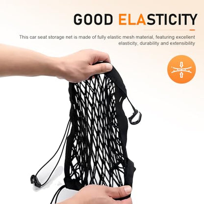 Car Front Seat Organizer, Passenger Seat Elastic Organizer Net with Buckle, Multifunctional Storage Net for Phone, Bottles, Toys, Universal for Cars, Trucks, SUVs (Black)