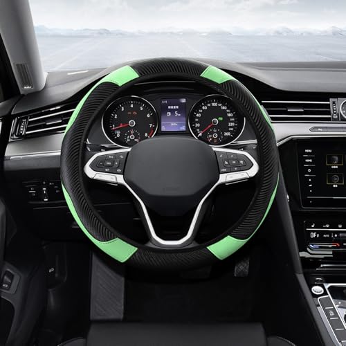 Car Steering Wheel Cover, Steering Wheel Protector, Universal 14.5-15 Inch Microfiber Leather Breathable Auto Steering Wheel Covers, Carbon Fiber Steering Wheel Cover for Women Men (Green) - color: Green