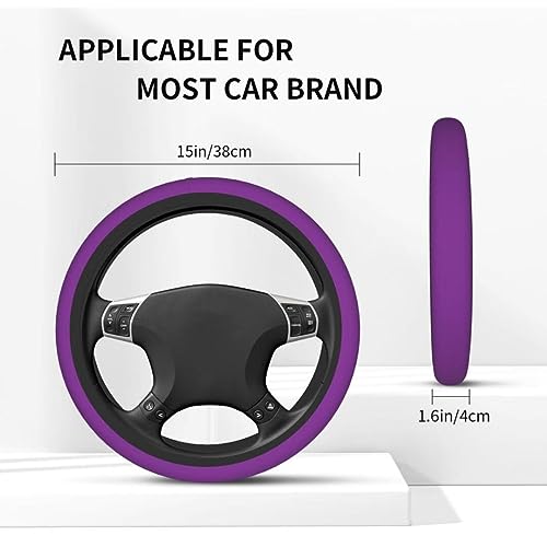 Elastic Stretch Steering Wheel Cover,Warm in Winter and Cool in Summer, Car Universal 15 inch, Microfiber Breathable Ice Silk, Anti-Slip, Odorless, Easy Carry,Purple - color: Purple