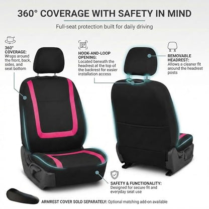 FH Group Full Set Car Seat Covers Unique Flat Cloth, Front Set and Solid Bench Cover with Gift, Easy to Install- Universal Fit for Cars Trucks and SUVs (Pink) - color: pink