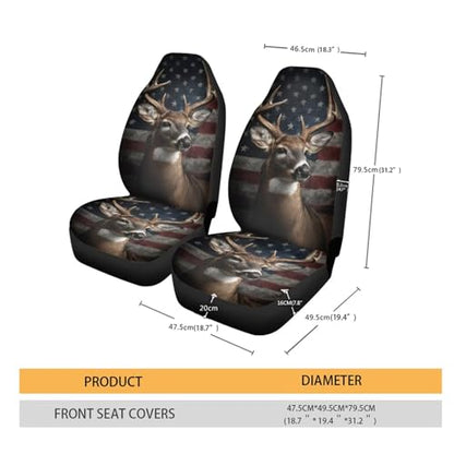 Deer American Flag Print Car Seat Covers, 2 Pieces Washable Vehicles Front Seat Protectors, Scratch-Resistant Bucket Seat Cover Fits Most Vehicles, Cars, Sedans, Trucks, SUVs, Vans - color: Deer American Flag 4