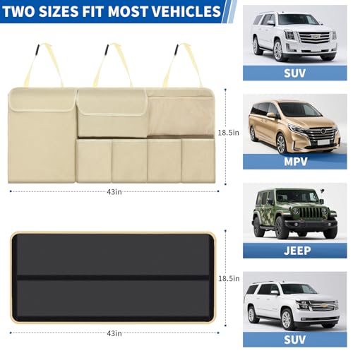Car Trunk Organizer Backseat Hanging Organizer with Storage Pockets for Subaru Crosstrek, Forester, Outback, Ascent 2000-2024 2025 Car Accessories - color: Beige, size: 43" x 18.5"