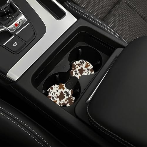 Brown Western Cow Print Steering Wheel Cover for Women Men with 2 Pcs Car Coasters, 15 Inches Neoprene Anti-Slip Cute Universal Car Accessories Protective Cover for Vehicle - color: Brown Cow Print
