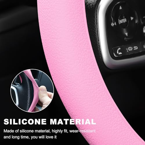 DXNQ Car Steering Wheel Cover, 13 to 14.17 inches Anti-Slip Silicone Steering Wheel Protector, Soft Flexible Shock-Absorbent Steering Wheel Protective Cover for Most Car Models (Pink) - color: Pink