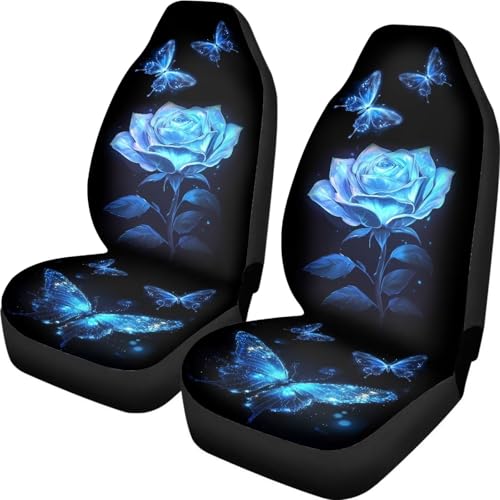 Rose Car Seat Covers Full Set of 2, Butterfly Cloth Seat for Auto Front Seats for Women, Black Bucket Seat Covers for Cars Washable and Breathable Car Accessories for Sedan Truck SUV - color: Butterfly Rose
