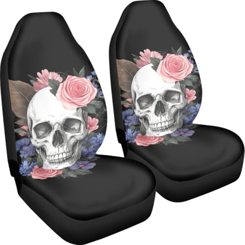 Pehede Car Seat Cover Flower Skull Front for Cars, Easy to Install Cover Set, Accessories Auto Trucks Van SUV,2 Packs - color: Multi13