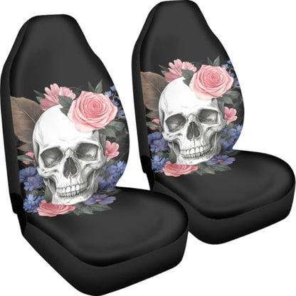 Pehede Car Seat Cover Flower Skull Front for Cars, Easy to Install Cover Set, Accessories Auto Trucks Van SUV,2 Packs - color: Multi13