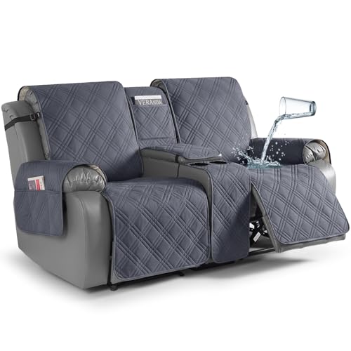 TAOCOCO Loveseat Recliner Cover with Console, Non-Slip Split Reclining Pet Cover for Dual Loveseat Recliner, Furniture Protector with Elastic Straps (2 Seater, Dark Grey) - color: Dark Grey, size: 2 Seater